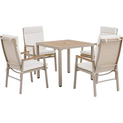 Ensemble de Salle à Manger de Jardin, Ensemble de mobilier d'extérieur, Tubes en Acier galvanisé, Plateau en Plastique Imitation Bois, Design en Corde tressée (1 Table + 4 Chairs)