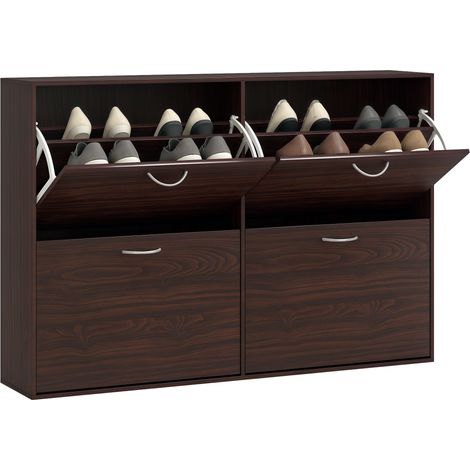Meuble a chaussures gain de place 24 paires avec etageres reglables 4 tiroirs 120x24x81 cm marron (1/5)