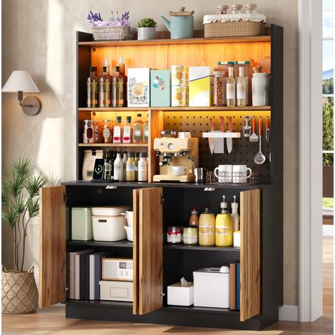 Küchenschrank 120 x 43 x 160 cm MDF Schwarz/Naturholz mit LED und Stauraum – MEUBLIV (1/5)
