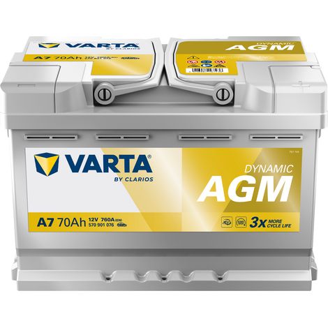 Varta – Batterie de démarrage 12V 70Ah A7 – Technologie AGM – CCA 760A – Polarité Plus à droite – Compatible Start Stop