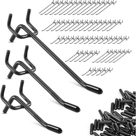 60 ganci per pannello forato 15 cm/10 cm/5 cm - Ideali per organizzare attrezzi su pareti e porte, soluzione robusta per officina/negozio, distanza tra i fori 2,5 cm (1/5)