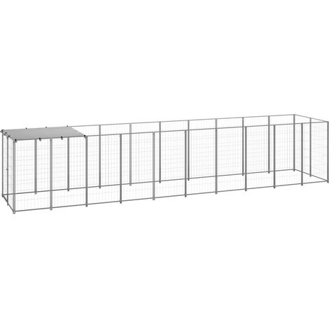 Cuccia da esterno gabbia per cani parco animali argento 6,05 m² acciaio 020000291