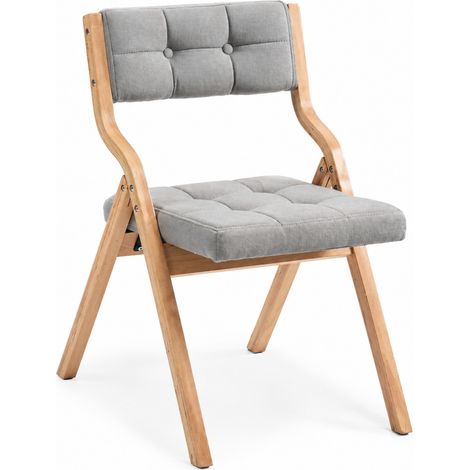 Lot de 2 chaises pliantes rembourrées en bois avec coussin gris MODENUIT (1/5)