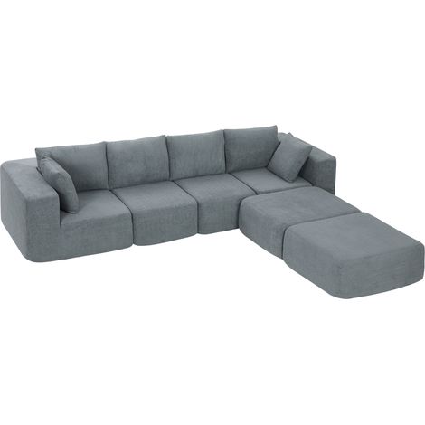 HOMCOM Divano da Salotto ad Angolo Effetto Velluto Grigio Scuro 294x165x70 cm