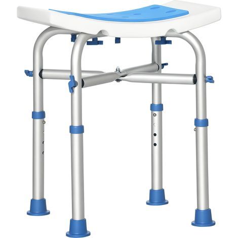 Tabouret de douche chaise de douche - assise rembourré et réglable, patins à ventouses antidérapants, en aluminium bleu (1/5)