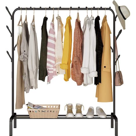 Portant a Vetement, pour Chambre, 150x110x40 cm, Robuste, en Métal, avec Support pour à Chaussures, des Cintres Chemises, des Pantalons, des Vestes Fines (Noir Simple) (1/5)