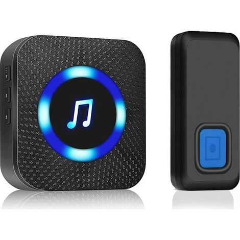 Bell and Doorbell, Wireless Doorbell, 300 m Waterproof Electronic Doorbell, Electric Doorbell Set with Built-in Receiver, 50 Types of Melodies, Black and Blue LED (1/5)