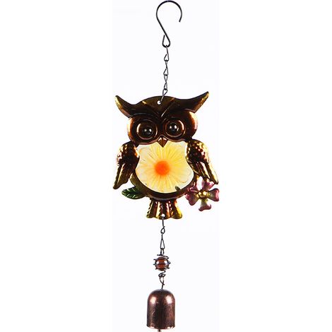 Carillon à vent hibou avec tubes métalliques - Décoration extérieure pour jardin, terrasse, cour, porche - Jaune (1/5)