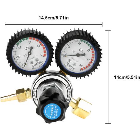 Détendeur de CO2 Régulateur de Pression pour Bouteille de Dioxyde de Carbone Double Manomètre Ajustable pour Soudage MIG MAG et Aquariophilie