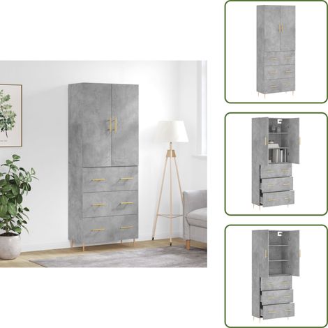 Buffet haut Gris béton 69,5x34x180 cm Bois d'ingénierie - Buffet Design Moderne - Meuble Rangement Gris - Armoire Cuisine - Buffet Haute Capacité - Buffet Salon (1/5)