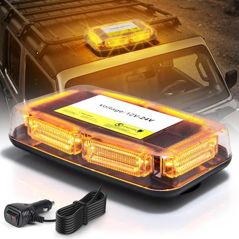 Rampe Gyrophare à 90 LED avec Câble de 3 Mètres, Orange LED Avertissement 12V-24V avec Aimant, étanche IP65, 16 Modes pour Véhicules de Construction Tracteur Remorque Chasse-Neige (1/5)