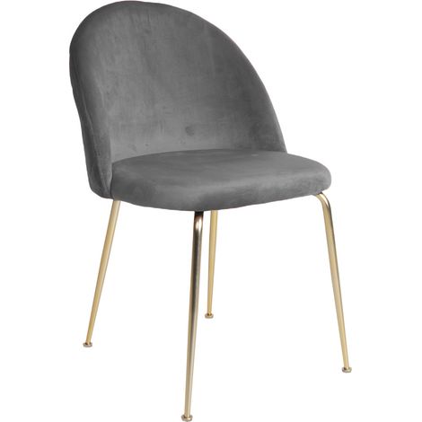 Geles Chaise de salle à manger en velours, gris, pieds en laiton. (1/4)