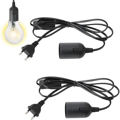 Douille E27 Avec Interrupteur,Suspension E27 Avec Anneau à Vis,e27 Porte Lampe Suspension,Douille Avec Interrupteur,Compatible Avec Abat-Jour,Pour Salon,Cuisine,Chambre,Noir,2 Pieces (1/5)