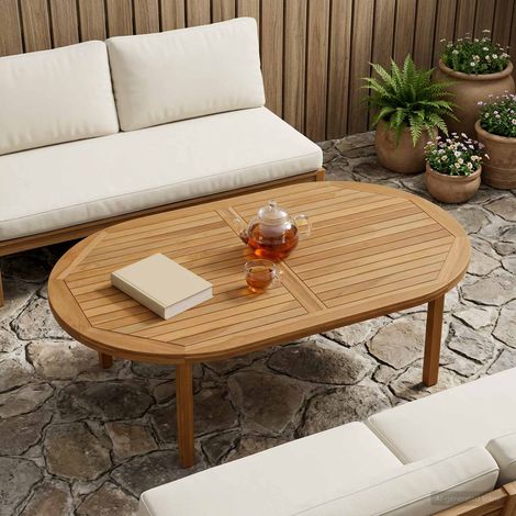 vidaXL Piano del tavolo Ovale Legno di teak solido Naturale