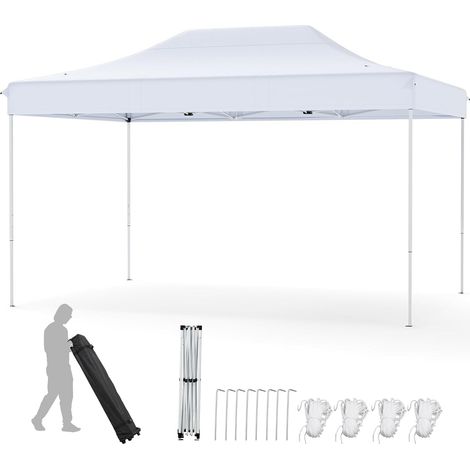 GOPLUS Tonnelle de Jardin Exterieur 445X300CM, Tonnelle Pliante pour 10-12 Personnes, Imperméable, Réglable 313/323/333CM, Abri Solaire, Sac de Transport, pour Camping Plage Fêtes (3x4,45 M-Blanc) (1/5)