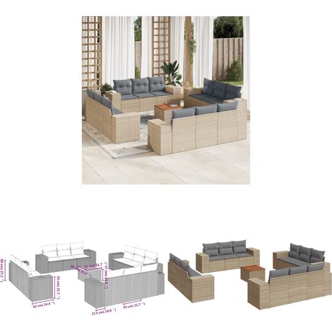 13-tlg. Garten-Sofagarnitur mit Kissen Beige Poly Rattan - Gartenmöbel - Outdoor Möbel - Rattan Gartenset - Lounge Set - Esstisch - Home & Living
