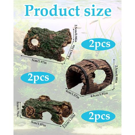 Lot de 6 Ornements de Décoration pour Aquarium - Grottes de Résine, Troncs d'Arbres et Tonneaux en Bois pour Petits Poissons et Crevettes (1/5)