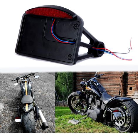 Feu Arrière Moto Feu Stop 12V Feux de Signalisation Feux de Plaque D'immatriculation avec Support Pour Bobber Chopper Sportster Dyna Softai - Noir (1/5)