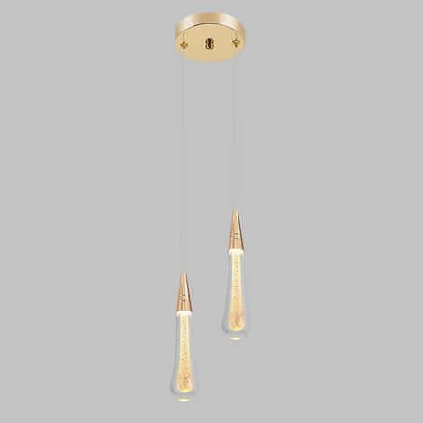Lustre moderne à LED dorée, en cristal 3000K, ton chaud, idéal pour l'éclairage d'un îlot de restaurant et d'un plafond (comprend deux têtes). (1/5)