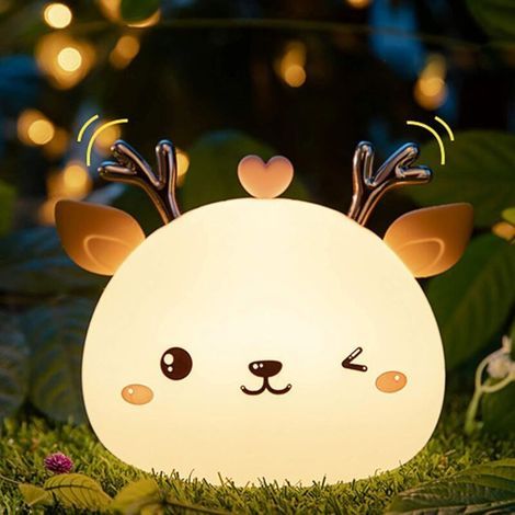 Weiches LED-Nachtlicht in Hirschform aus Silikon – 7 einstellbare Farben – USB-aufladbar – Schafft eine entspannende Atmosphäre im Kinderzimmer (1/5)