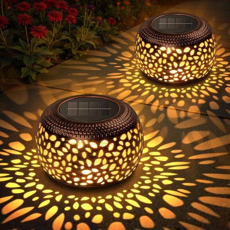 Lampe solaire de jardin blanche étanche à motif de feuilles (1/5)