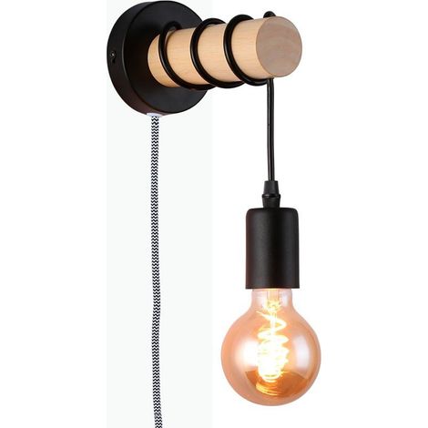 Aplique De Pared Madera Con Interruptor Y Enchufe "MILA" -
