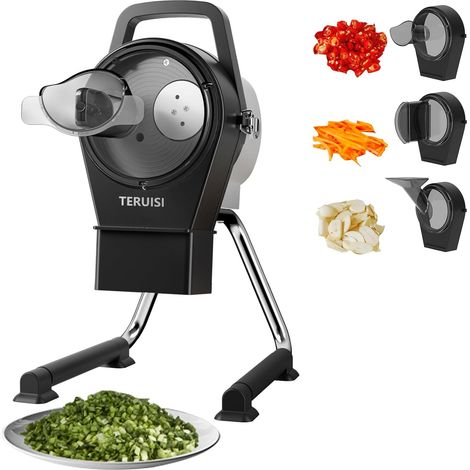 Hachoir à Légumes Électrique, 200 W Coupe-Légumes, Robot Culinaire Coupe-Ciboule avec 3 Entrées d'Alimentation, Épaisseur Réglable 1–5 mm, 6000 tr/min (1/5)