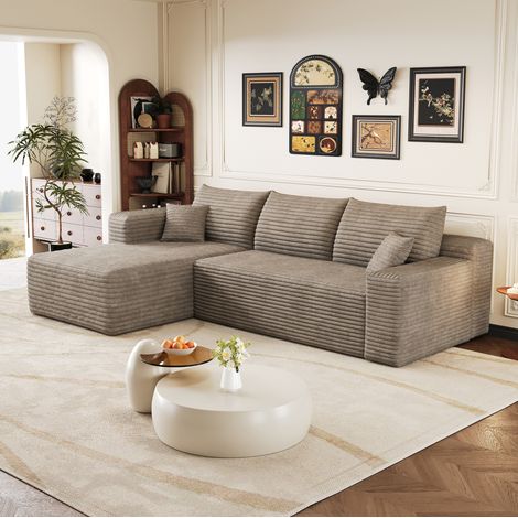 Sofà a L 241 cm camel in tessuto con effetto nuvola, seduta profonda, reversibile, senza montaggio (1/5)