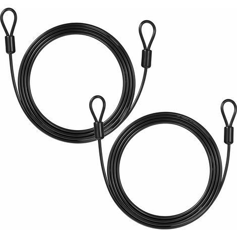 2 Câbles À Boucles en Fil D'acier 2 m × 4 mm avec Œillets Doubles, Fil de Verrouillage Gainé Noir pour Antivol Vélo Remorques Mobilier de Jardin Kayaks (1/5)