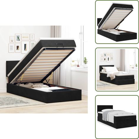 Letto con testiera - vidaXL Struttura Letto Pouf con Materasso Nero 90x190 cm in Velluto - Materasso morbido