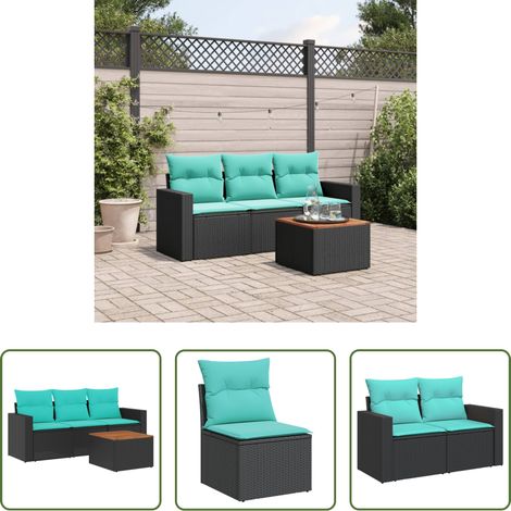 vidaXL Rattanmöbel - 4-tlg. Garten-Sofagarnitur mit Kissen Schwarz Poly Rattan (1/5)