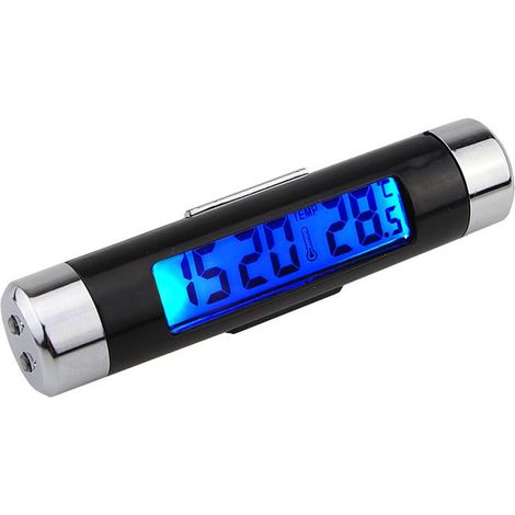 Horloge de voiture 2 en 1 avec thermomètre, affichage LED rétroéclairé bleu, compatible bouches d'aération, 12/24h, idéale pour voiture et camion (1/5)