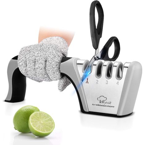 Aiguiseur de couteaux professionnel, aiguiseur de couteaux de cuisine 4 en 1. Aiguiseur de couteaux manuel avec design antidérapant et ergonomique pour un usage domestique et chef de cuisine (1/5)