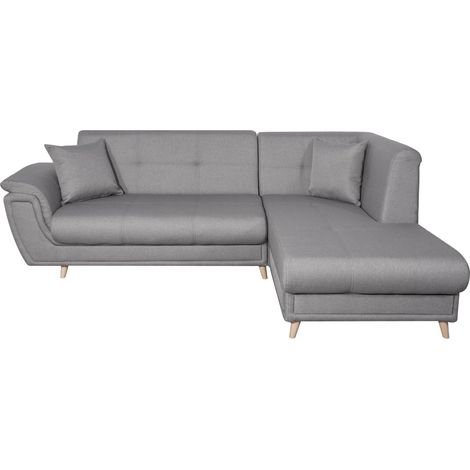Canapé d'angle FLAVIE convertible en tissu - Angle Droit, Gris (1/5)