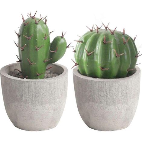 Lot de 2 faux cactus artificiels en pot, décorations mini bonsaï de bureau (1/5)