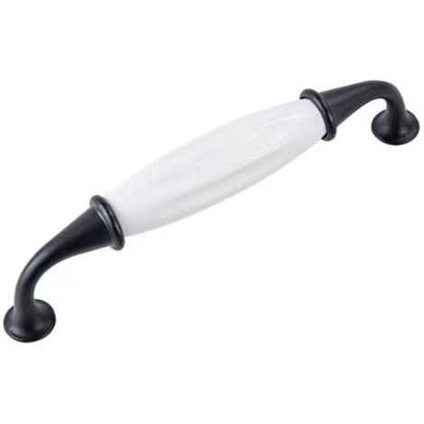 Pair Lot de 6 poignées de meubles en céramique noir et blanc, poignées arquées, entraxe 128 mm