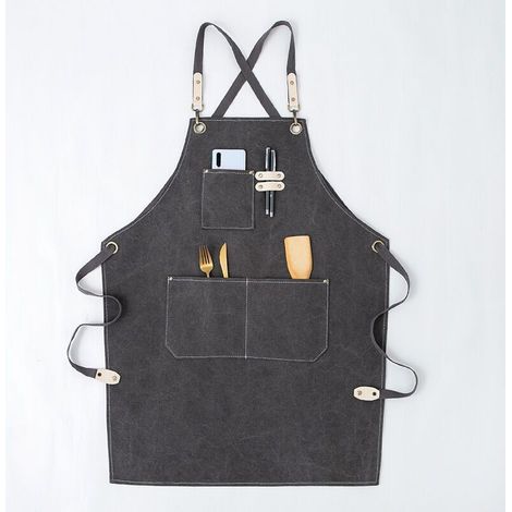 Tablier de travail en toile robuste avec poche de rangement pour outils, tablier croisé à dos pour hommes et femmes (gris, 80 cm) (1/4)