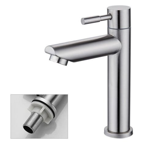 SABIR Robinet Salle Bain Eau Froide Uniquement Robinet Lavabo Surface Chromé en Cuivre Durable Robinetterie Lave Mains Cartouche Mousseur Démontable Pratique pour Nettoyer ou Remplacer (1/3)