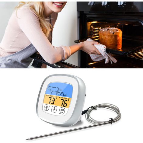 Thermomètre de four à écran tactile avec minuterie et affichage numérique pour la cuisson et le gril, thermomètre électronique de cuisine blanc (1/5)