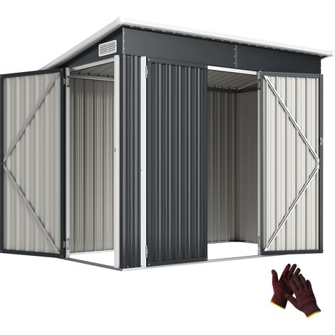 Outsunny – Abri de jardin métal 234x132x185cm – Acier galvanisé résistant aux intempéries – Toit incliné avec aérations – Triple porte verrouillable