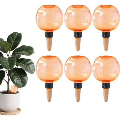 Bewässerungskugeln – 6er-Set – Keramik und Polypropylen – Selbstbewässernd, 500 ml – Für Innenräume und Balkone – Orange (1/5)
