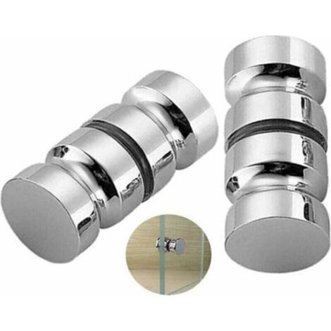 Lot de 2 de Poignées de Porte de Douche Bain Poignée de Porte de Douche 30 mm Poignées De Porte De Remplacement en Chrome Poli Poignée de Porte Ronde en Verre en Acier Inoxydable Durable