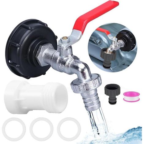 Robinet Cuve 1000l,et Adaptateur IBC S60 x 6, 3/4" Raccord Cuve 1000 Litres, Adaptateur Cuve 1000l Robinet, Adaptateur de Réservoir en Alliage d'aluminium, Pour d'adaptateur de Cuve (1/5)