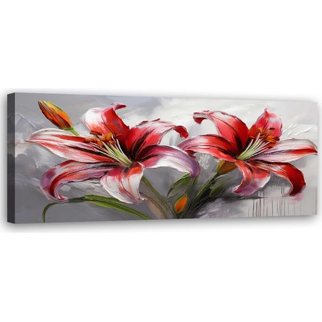 Tableau déco Lys rouges Fleurs peintes 90x30 (1/5)
