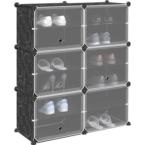 Storage Cube Organiser with 6 Cubes and Doors Black PP vidaXL (1/5)
