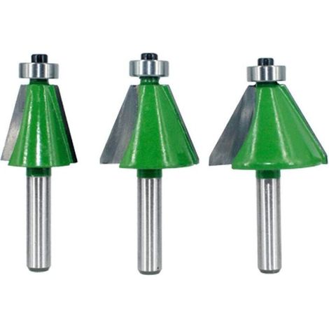 3-teiliges Fasenfräser-Set mit 8-mm-Schaft, Fräser für Schrägschnitte, 2 Schlegelfräser, 15°/22,5°/45°-Fasenfräser für Holzbearbeitung, Tischlerbohrer, 70 cm, Grün (1/4)