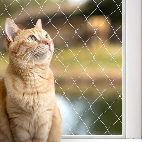 Filet de Protection pour Balcon pour sécuriser Les Chats, Nylon Transparent 3x4 m, résistant aux intempéries pour Installation sans perçage, matériel de Montage (1/5)