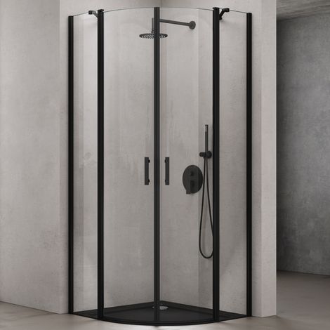 doporro® Viertelkreis-Duschkabine Duschabtrennung 90x90x195 schwarz 6mm ESG-Sicherheitsglas Easy-Clean-Beschichtung Ravenna52 (1/5)