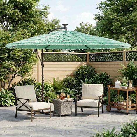 Vidaxl – Parasol déporté 290x290 cm – Mât en acier vert – Protection UV et pluie – Mécanisme à manivelle – Pour espaces extérieurs