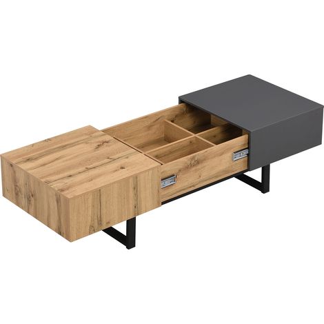 ELVMI Tavolino da salotto alzabile con vano nascosto e scomparti scorrevoli per soggiorno in truciolato 100 × 40 × 55 cm Naturale (1/5)